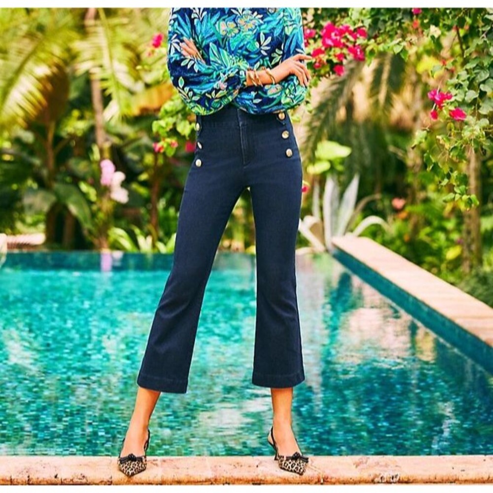 Lilly Pulitzer Parrish High Rise Crop Flare Pant Sailor Trouser Jeans  Size 6